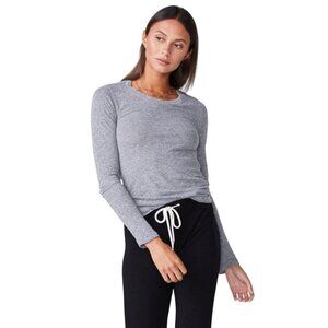Monrow Textured Tri- Blend Fitted Long Sleeve Crew Gray Size S